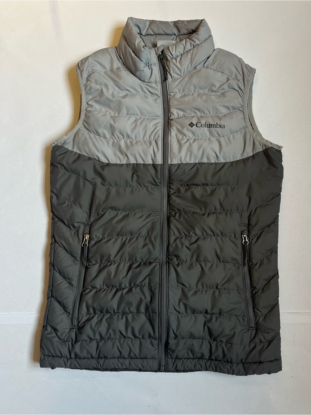 Columbia White Out Puffer Vest Mens Medium Grey Omni-Heat Insulated Full Zip S